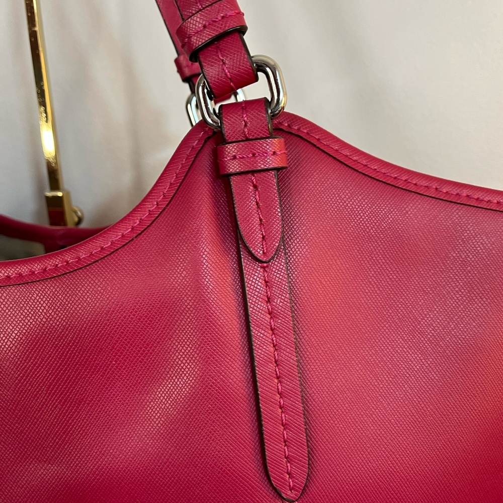 Coach Large Red Leather Tote Shoulder Bag Purse Handbag - Picture 3 of 15